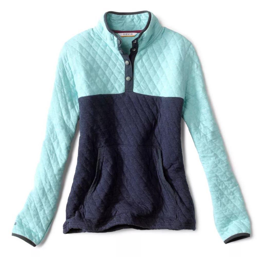 Orvis Outdoor Quilted Snap Sweatshirt Women's in Navy and Nordic Blue